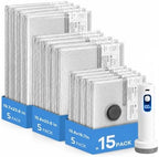 15 Pack Vacuum Storage Bags for Travel with Digital Display Electric Pump, 80% Space-Saving Reusable Vacuum Seal Bags for Clothing, Luggage, Suitcases, Bedding, Blankets and Home Storage by TayQyDO