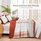 WONGS BEDDING Boho Quilt Set Queen, Stripe Bedspread Sets, Burnt Orange - Image 3