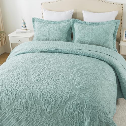 Travan 3-Piece King Quilt Set Quilted Bedspread Oversized Microfiber Lightweight Bedspread Coverlet Set with Shams Bedding Set for All Season, Blue, King - Image 4
