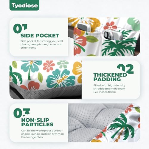 Outdoor Chaise Lounge Chair Cushion, 71 x 22 x 4.7 Inches Waterproof Chaise Lounge Cushions Thickened for Outdoor Furniture, Non-Slip Patio Lounge Chair Cushions, Green Coconut - Image 4