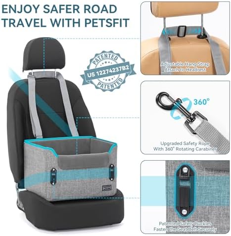 PETSFIT Dog Car Seats for Small Dogs – Patented Safety Buckles – Safety Tether – Foldable Travel Dog Booster Car Seat Reduces Anxiety & Road Trips – Stable Frame, Soft Cushion, Fits Front/Back Seat - Image 4