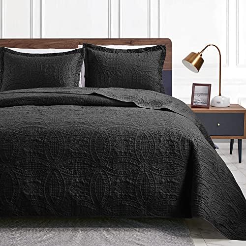 Love's cabin King Size Quilt Set Black Bedspreads - Soft Bed Fall Lightweight Bedspread Comforter - Modern Style Coin Pattern Coverlet for All Season - 3 Pieces (1 Quilt, 2 Pillow Shams) by Lovescabin