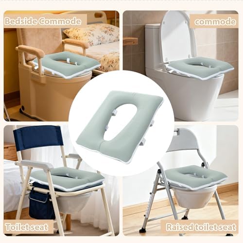 Inflatable Bedside Commode Cushion, Machine Washable Padded Toilet Seat Riser for Seniors with Removable Pillowcase, 17" x 14" Cushioned Toilet Seat Cover with PVC Airbag Liner, Green - Image 5