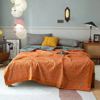 100% Cotton Muslin Blanket Jacquard Floral Ginkgo Leaves Quilt, Soft Bed Cover 3 Layers Reversible Bedspread Coverlet Breathable Lightweight Bedding Full/Queen(78"x94"), No Pillow Sham - Image 6