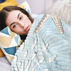 Blue Ocean Throw Blanket, Coastal Starfish Coral Fluffy Soft Blankets for Couch Bed Travel, Flowers Plush Microfiber Striped Flannel Blankets, Underwater Lightweight Sofa Blankets 50"x60" - Image 5