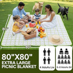 Alvantor® Extra Large Picnic Blanket, 80"x80" Waterproof Outdoor Blanket, Foldable Camping Blanket with Hook & Loop Straps, Portable for Beach, Park, Travel, Sandproof, Soft & Durable,Green - Image 2