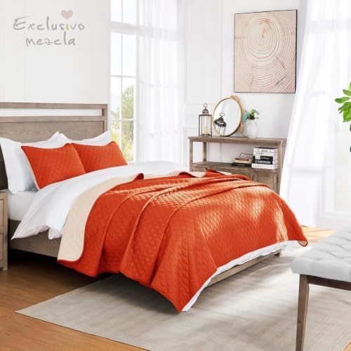 Exclusivo Mezcla Reversible Twin Quilt Bedding Set, Burnt Orange - Image 2