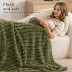 Exclusivo Mezcla Striped California King Fleece Bed Blanket, Olive Green - Image 2