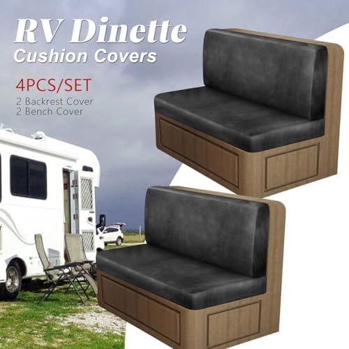 Leather Look RV Dinette Cushion Covers, Stretch Camper Cushion Slipcovers for Travel Trailer Couch RV Booth Seat, Replacement Camper Sofa Chair Protector (2 Backrest Cover & 2 Bench Cover,Dark Grey) - Image 4