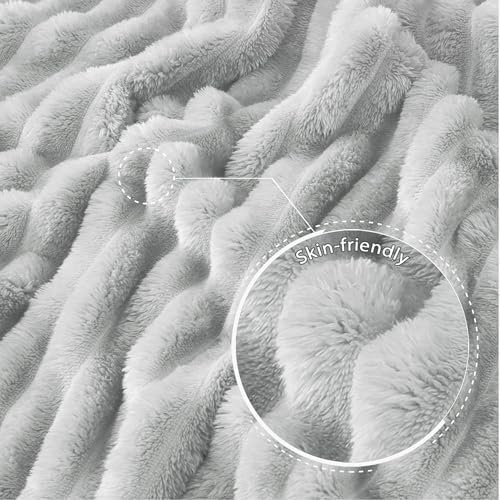 Exclusivo Mezcla Striped California King Fleece Bed Blanket, Light Grey - Image 6