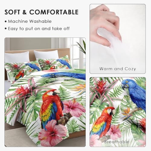 WeCozy Full Comforter Set, 3 Pieces Tropical Hibiscus Bedding, All Season - Image 5
