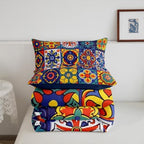 Erosebridal Mexican Talavera Tile Full Comforter Set - Colorful Mexico Tiles Bedding Sets, Vintage Floral Patchwork Bed Set for Kids Adults, Exotic Ethnic Aesthetic Room Decor - 2 Pillowcases - Image 7