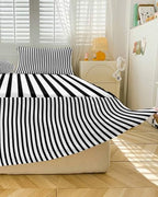 Ruffle Skirt Bedspread for Full Size Bed Modern Black White Stripe 3 Piece Bedding Cover with Pillow Sham,18In Drop Bedskirt Coverlet for Bedroom Dorm Geometric Line Minimalist Style - Image 5