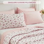 Queen/Full Size Floral Quilt Set Pink Shabby Chic Flower Bedspreads Set - Image 6
