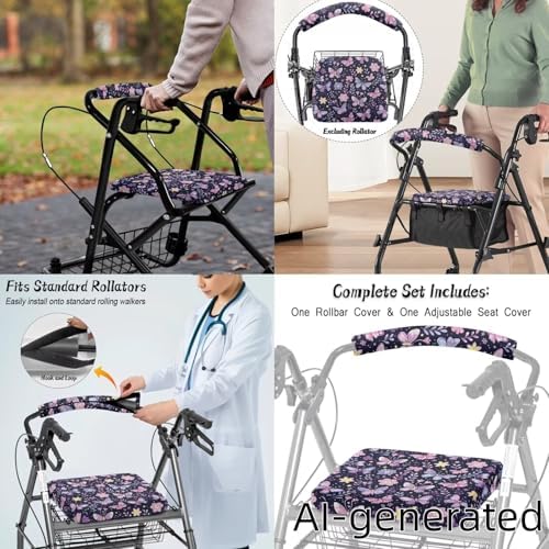 LedBack Floral Walker Accessories Sets Purple Butterfly Wheelchair Bag for Seniors Rollator Seat and Backrest Covers Universal Storage Basket - Image 4