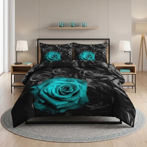 WeCozy Queen Comforter Set, 3 Pieces Floral Rose Bedding, All Season by WeCozyHomeDecor