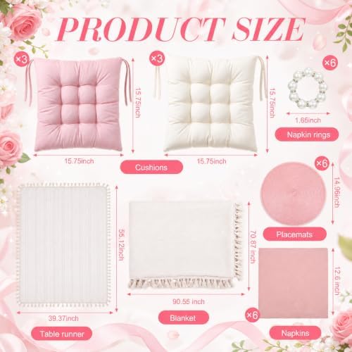 Pink Picnic Kit Folding Table Extra Large Outdoor Boho Blanket Table Runner Napkins Floor Pillow Cushions Napkin Ring Boho Picnic Decoration for Camp Wedding Wedding Birthday - Image 2