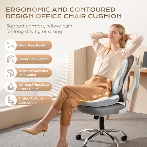 Coverado Car Seat Cushion Back Support Pillow Neck Headrest Pillow, Ergonomic Memory Foam Sciatica & Back & Tailbone Pain Relief Cushion for Office Chair Seat Cushion for Chair Gray&Light Gray - Image 3