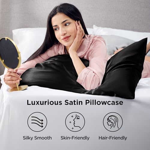 Bedsure Satin Pillowcases King Set of 4, Similar to Silk Pillowcases, Black - Image 2