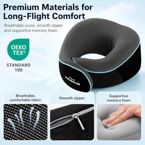 Travel Pillow Neck Pillow for Airplane Travel Essentials - Memory Foam Travel Neck Pillow, Stops Head Bobbing With Eye Mask & Earplugs, Portable Carry Bag for Long Flights| Airplane Accessories Black - Image 4