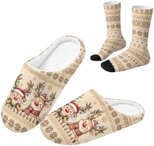 Christmas Fuzzy Slipper with Socks for Women Men Warm House Slipper and Socks Cozy Fuzzy Slippers for Indoor by Baxinh
