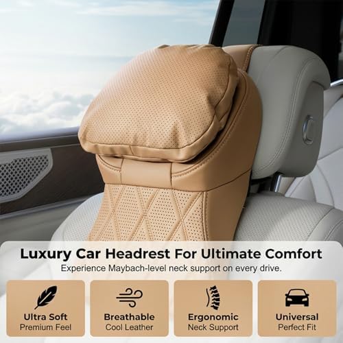Aviation-Grade Pu Leather Car Headrest, 100% Memory Foam Neck Pillow for Driving Seat Car Headrest Pillow/Gaming Chair Pillow Ergonomic Design Neck Support Pillow Universal Type (White) - Image 3