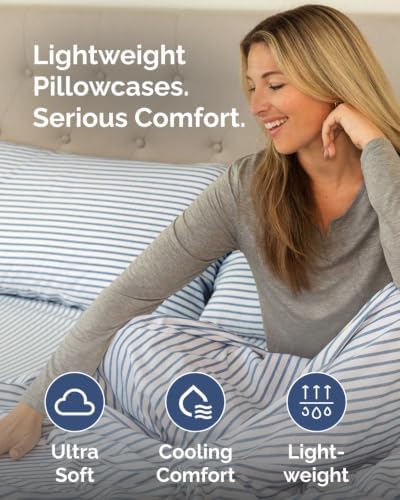 King Pillow Cases - 10 Pack Pillowcase Covers - 20" x 40" (Blue Stripes) - Image 3