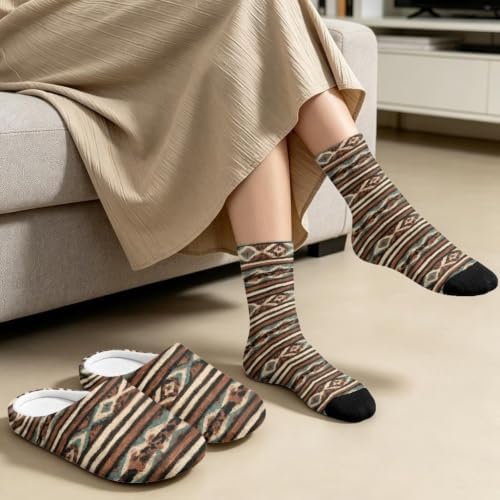 Jeiento Winter Fuzzy Slipper and Crew Socks for Women,Adult Slip-on Close Toe House Slipper,Flat Comfort home Slides - Image 3