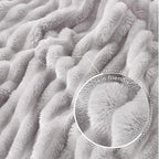 Exclusivo Mezcla Striped King Size Fleece Blanket for Bed, Light Grey - Image 5