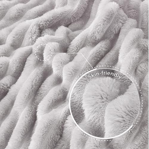 Exclusivo Mezcla Striped King Size Fleece Blanket for Bed, Light Grey - Image 5