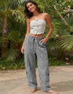 TARSE Womens Linen Barrel Pants Casual Summer Travel Lounge Trousers - Image 3