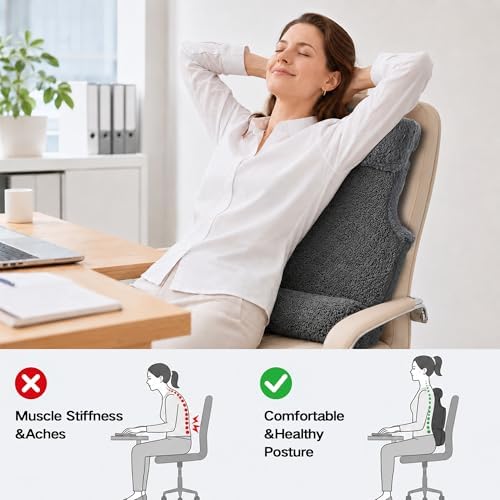 3-in-1 Lumbar Support Pillow with Headrest for Recliner, Memory Foam Back Cushion Set with Adjustable Side Bolster for Targeted Lower Back Pain Relief, Plush Sherpa Fleece Cover, Grey - Image 4