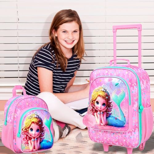 Kids Luggage for Girls 18", 2PCS Carry-on Suitcase Mermaid Set Pink - Image 6