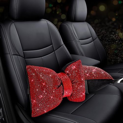 ChuLian 4 PCS Bling Car Pillows,Rhinestones Bowknot Car Headrest Pillow,Red - Image 3