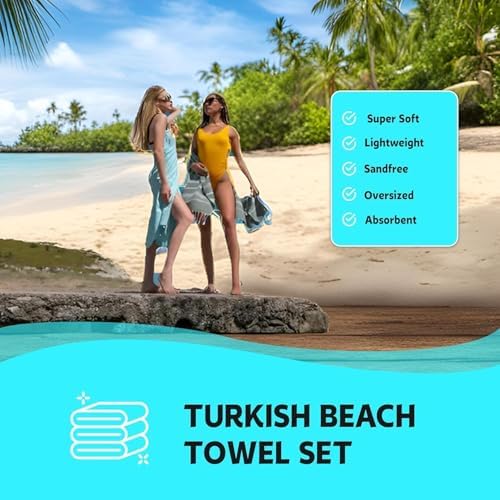 HAVLULAND Oversized Beach Towels, Pack of 4 Navy, 72" x40" Striped Cotton - Image 2
