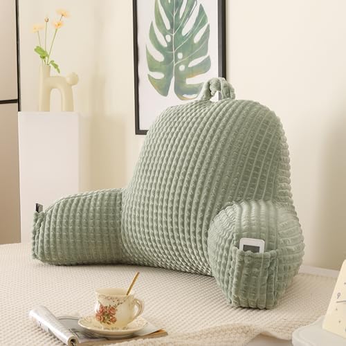 Reading Pillow with Arms for Bed Sitting,Green Flannel by PAJEO
