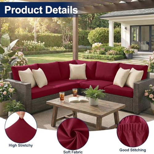 Smiry Waterproof Patio Cushion Covers, Stretch Outdoor Furniture Covers - Image 5