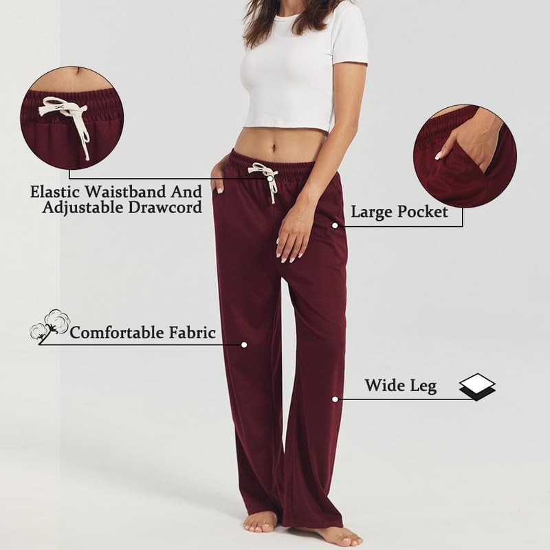 3-Pack Women's Lounge Pants, Wide Leg Sweatpants with Pockets - Image 3