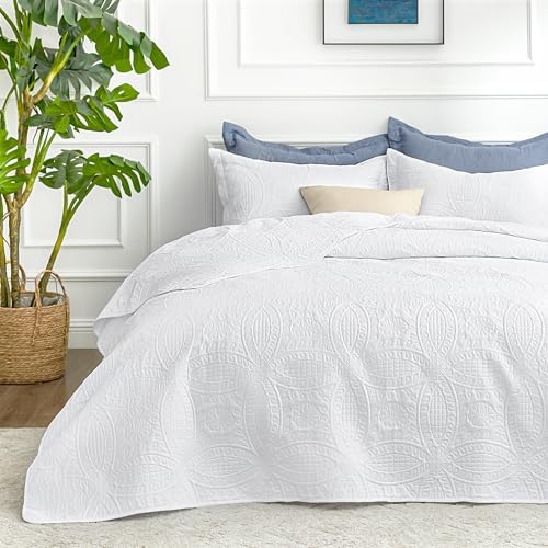 Love's cabin Quilts for Queen Bed White Bedspreads - Soft Bed Summer Quilt Lightweight Microfiber Bedspread- Modern Style Coin Pattern Coverlet for All Season - 3 Piece (1 Quilt, 2 Pillow Shams) by Lovescabin