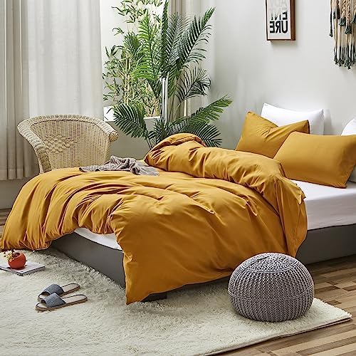 Luxlovery Dark Yellow Comforter Set California King Mustard Bedding Comforter Sets Cal King Men Women Solid Color Blanket Quilts Beathable Soft Cozy Puffy Ginger Bedding Set - Image 2