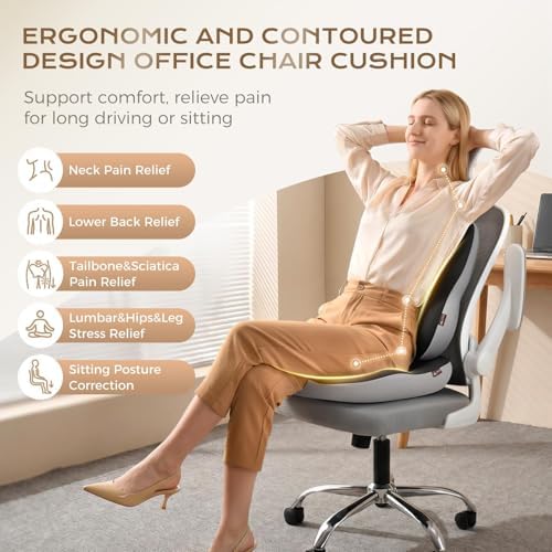 Coverado Car Seat Cushion And Lumbar Support Pillow for Office Chair,Desk Chair, Wheelchair, Gaming Chair, Car, Airplane, Washable Ergonomic Memory Foam Pillow Back Cushions & Seat Cushions Gray&Black - Image 3