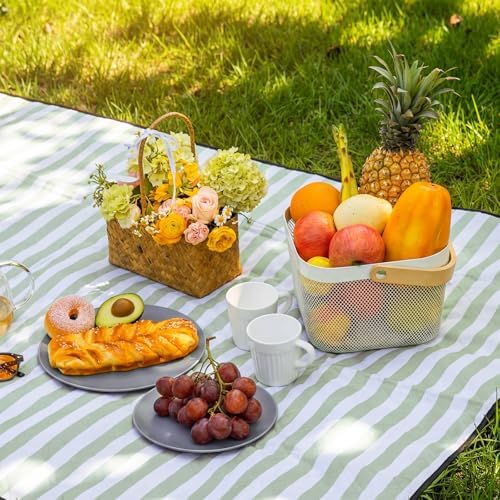 80" x 100" Extra Large Picnic Blankets, Green and White, Stripe - Image 5
