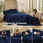 Bedsure 2-in-1 Comforter Set with Detachable Fleece Blanket, Navy Blue Full - Image 2