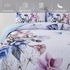 Drucon Floral Quilt Set King 3 Pieces Light Blue Floral Quilt Coverlet Set - Image 3