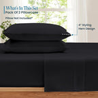 100% Pima Cotton Pillowcases – 800 Series, Ultra Soft & Cooling, King/Cal-King 20"x40", Set of 2 – Black, Hotel Luxury Quality, Envelope Closure, Skin & Hair Friendly - Image 2