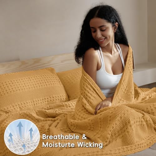 PHF Lightweight 100% Cotton Waffle Throw Blanket for Couch, Pumpkin Orange - Image 3