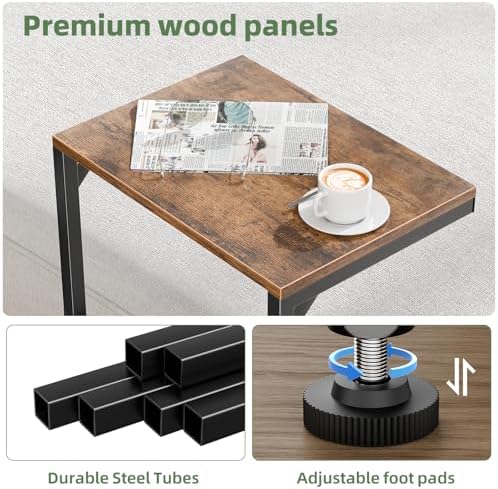 Simple Trending C Shaped End Table, Small Side Table, TV Trays for Couch, Sofa Table for Living Room, Bedside, Rustic Brown - Image 6