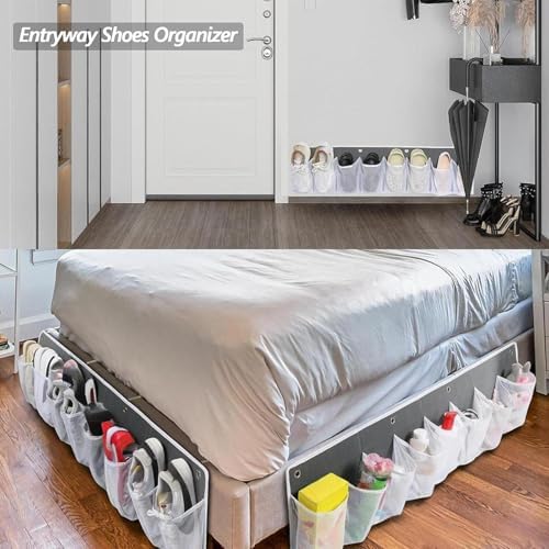 2 Pieces Shoe Storage Pocket Organizer Bedside Holder Bag Rack Hanging Non Woven Saving Easy Install Suitable for RV Bedroom, White - Image 2
