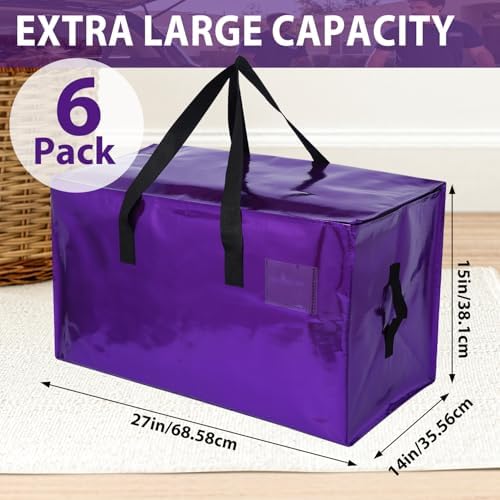 6 Pack Moving Bags Heavy Duty, Extra Large Moving Bags, Moving Supplies, Storage Bags with Handles and Zippers, Waterproof Totes for Storage Saving Packaging Shipping and Travel(Laser Purple) - Image 2