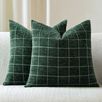 Decorative Chenille Plaid Throw Pillow Covers Moss Green 22x22 Set of 2 by Unknown